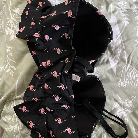 Black Flamingo Print Swim Top - Picture 3 of 4